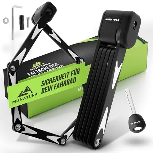 MUNATURA Faltschloss mit Halterung [95cm] – Robustes Fahrradschloss für hohen Diebstahlschutz - Faltschlösser mit Stahlkern für hohe Sicherheit und Lackschutz, inklusive klapperfreier Halterung für einfache Handhabung.
