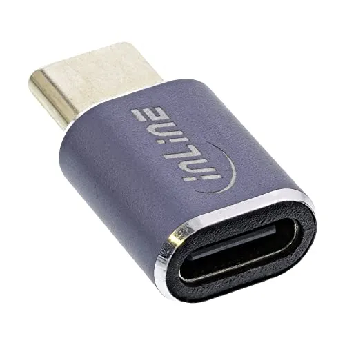 InLine USB4 Adapter - USB Typ-C Stecker Buchse, Aluminium grau, 240W EPR, 40Gbps Datenrate, 8K@60Hz Video Unterstützung