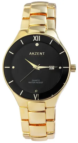 AKZENT Quarzuhr Zefir - Elegante Herrenarmbanduhr mit Metallband - Armbanduhren für Herren, hochwertiges Quarzuhrwerk und eleganter Look dank schwarzem Spiegelrand. Wasserdicht bis 3 bar, ideal für jeden Anlass.