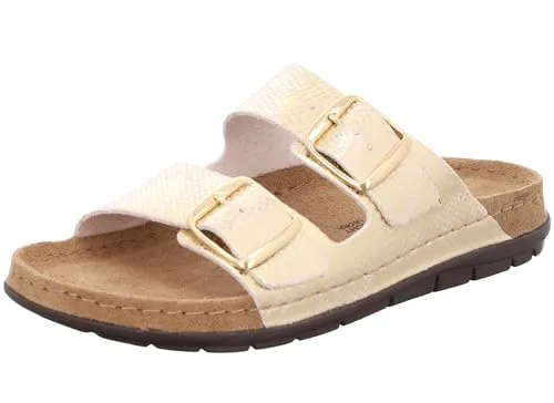 Rohde Damen Pantolette Rodigo-D 5872 in Gold, Größe 39 EU - Stylische Pantoletten für Damen mit gemustertem Zweiriemer und verstellbaren Schnallen für optimalen Tragekomfort und perfekte Anpassung.