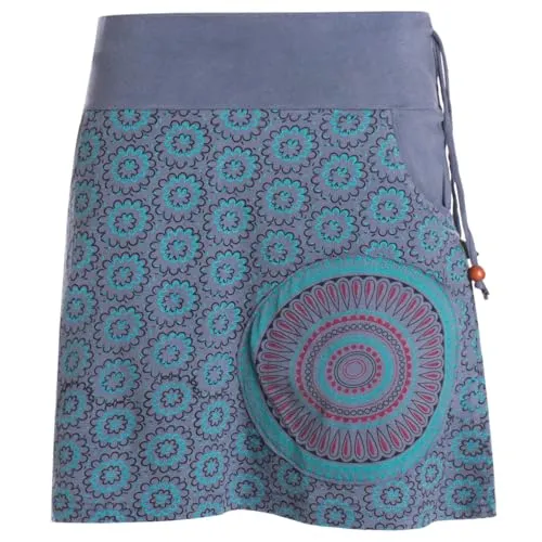 Vishes kurzer Damen-Rock mit Mandalas in grau I Größe S (36) I Handgefertigt aus 100% Baumwolle - Eleganter Damenrock in A-Linie, handgefertigt aus 100% Baumwolle mit praktischen Taschen. Ideal für jede Saison, bietet er Komfort und Stil für jeden Anlass.