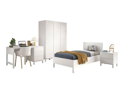 aufm Kessel Jugendzimmer-Set Keely Kiefer weiß – 4-teilig inkl. Bett, Schrank & Schreibtisch - Vielseitiges 4-teiliges Set für Kinder- und Jugendzimmer. Mit einem modernen Design und pflegeleichter Oberfläche bietet es optimalen Stauraum und eine komfortable Arbeitsfläche.