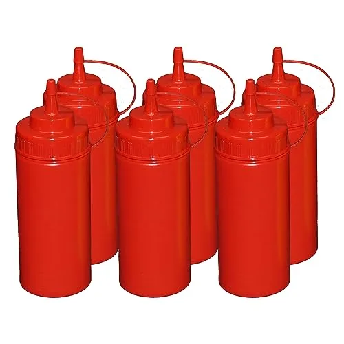 Stück rote Quetschflaschen 0,49 Liter Dosierflasche Spenderflasche Dressingflasche 6