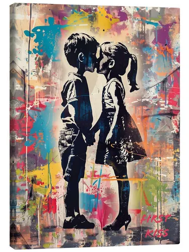 Posterlounge Wandbild Erster Kuss, Street Art Graffiti, Frank Daske, erhältlich als Poster, Leinwandbild, Wandsticker oder Acrylglasbild