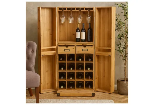 HTI-Living Weinregal Imelda für 16 Flaschen - Weinregal im Mid Century Stil, ideal für die stilvolle Aufbewahrung und Präsentation Ihrer Weinsammlung, mit Platz für 16 Flaschen und zusätzlichen Schubladen.