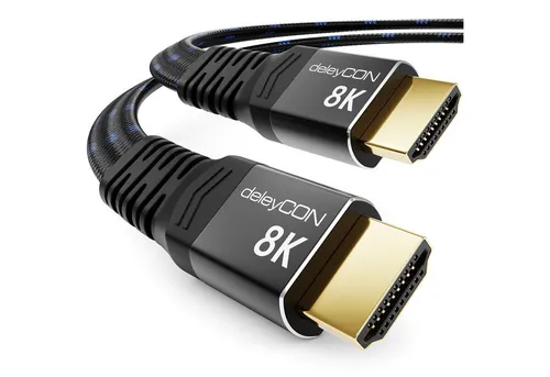 deleyCON 10m 8K UHD HDMI 2.1 Flachkabel - Hochwertiges 8K HDMI-Kabel mit 48Gbit/s, ideal für gestochen scharfe Bild- und Tonübertragung. Perfekt für Heimkino-Setups und Gaming.