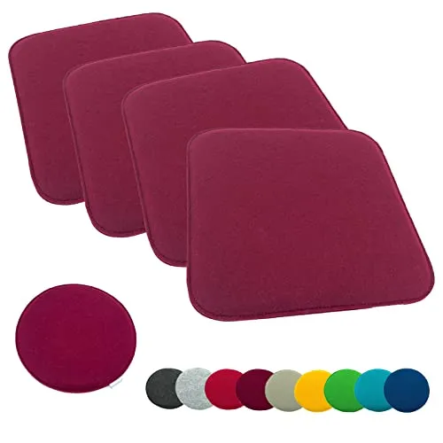 heimtexland ® 4er Pack Sitzkissen Filz Typ631 – Bordeaux Rot 35x35 cm - Stuhlkissen aus 100% pflegeleichtem Polyester, ideal für drinnen und draußen. Hoher Sitzkomfort durch 2 cm Polsterung und doppelten Filzschichten. Perfekt für lebhafte Alltagssituationen!
