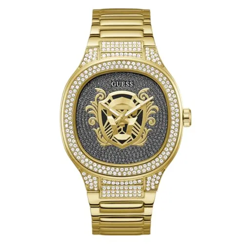 Guess GW0565G1 Kingdom - Elegante Herrenuhr - Armbanduhren für Herren, modischer Stil mit goldfarbener Beschichtung und kratzfestem Mineralglas. Wasserdicht bis 30 m, ideal für den täglichen Gebrauch.