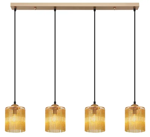 Hängeleuchte Gold für Esstisch - Pendelleuchte mit 4x E14 Fassung - Lampen für stilvolles Wohnen: Diese elegante Hängeleuchte in Gold und Amber schafft eine gemütliche Atmosphäre und passt perfekt über Esstische oder Kücheninseln.