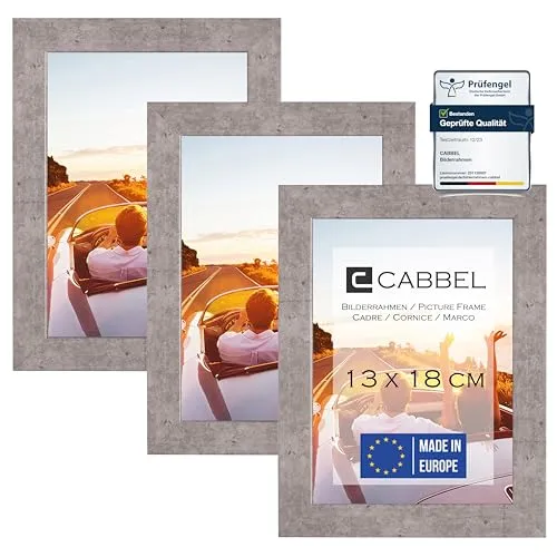CABBEL 3er Set Bilderrahmen 13x18 MDF Holz-Rahmen mit bruchsicherem Acrylglas in Grau/Beton