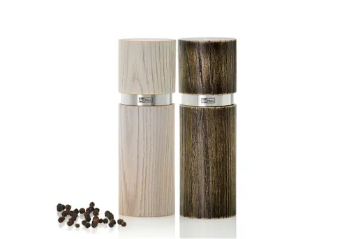 AdHoc Salz-/Pfeffermühle 2-er Set Gewürzmühlen Textura 15 cm manuell, (2 Stück), Keramik-Mahlwerk, hochwertiger Holzkorpus