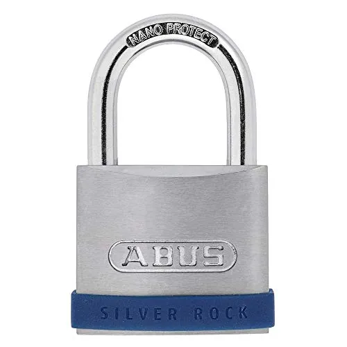 ABUS Vorhängeschloss Silver Rock 5/50 gl.-6504 - gleichschließend - aus massivem Zink und mit Silikon Schutzrahmen - Kellerschloss u. v. m - ABUS-Sicherheitslevel 7 - Blau/Silber