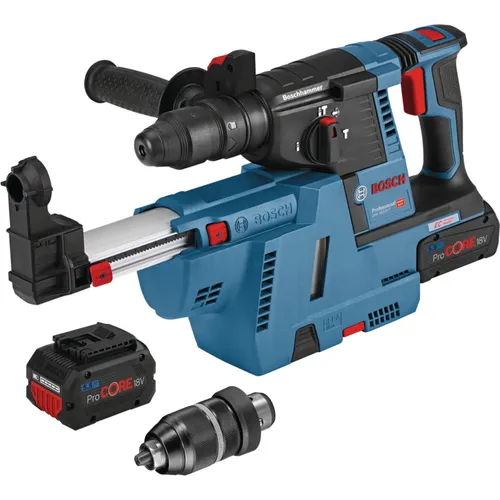 Bosch Bohrhammer GBH 18V-26 F - 18V, 5,5Ah, inkl. 2 ProCORE Akkus und Staubabsaugung, ideal für präzises Bohren und Meißeln mit Vibration Control