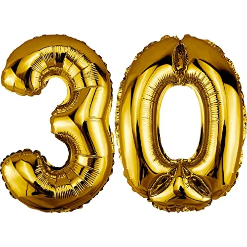 DekoRex Folienballon Gold 80cm Geburtstag Jubiläum Hochzeit Deko (Zahl 30)