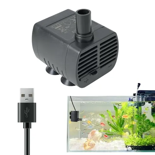 Mini Wasserpumpe Aquarium Pumpe Klein (200L/H, 1-3W), USB Katzenbrunnen Pumpe, Tauchpumpe mit 1,4M Kabel für Mini-Fischbecken, Haustierbrunnen, Hydroponik