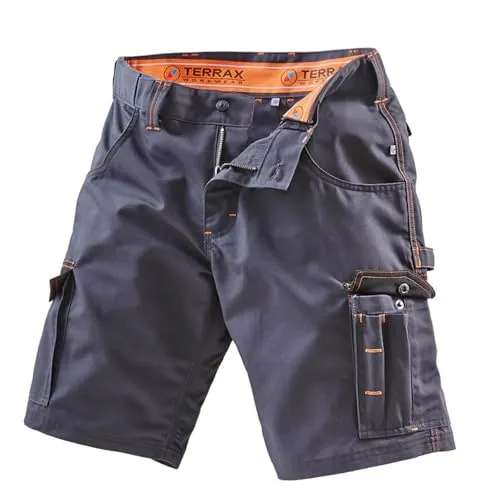 Terrax Workwear Shorts schwarz/orange Gr. 54 - Hochwertige Arbeits-Shorts, atmungsaktiv und strapazierfähig, ideal für handwerkliche Tätigkeiten im Sommer.