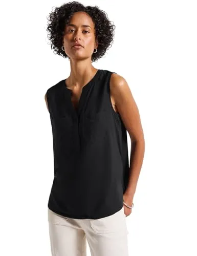 Street One Damen Blusentop mit Brusttaschen – Stilvolles Design - Ärmelloses Blusentop mit geschlitztem Ausschnitt und seitlichen Schlitzen für optimalen Tragekomfort. Aus weicher Viskose, ideal für einen lässigen Look.