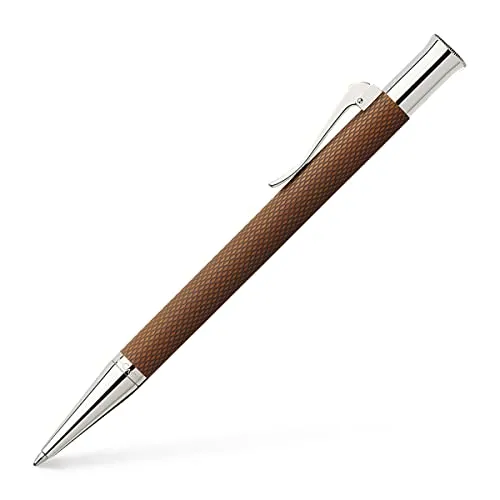 Graf von Faber-Castell - 146535 Drehkugelschreiber Guilloche Ganzmetall Ausführung Stift, Edelharz, rhodiniert, rund, cognac/braun