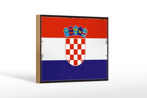 Holzschild Flagge Kroatiens 18x12 cm Retro Flag of Croatia Deko Schild