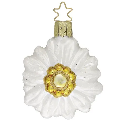 INGE-GLAS® Christbaumschmuck, Christbaumschmuck Anhänger Glas Blume Edelweiß 6cm Weiß Gelb