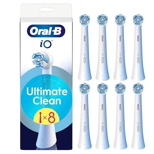 Oral-B iO Ultimate Clean Weiß (8 Stück) - Ersatzzahnbürsten für alle Oral-B iO Modelle, mit 16 Grad angewinkelten Borsten für gründliche Reinigung bis in die Zahnzwischenräume. Verfärbte Borsten zeigen, wann ein Austausch nötig ist.