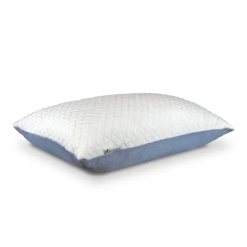 ceda Erstklassiges orthopädisches Kopfkissen 50x70 cm, Memory-Schaum & Kissenbezug, höhenverstellbar Memory Foam Flockenkissen maximale Höhe 15, Seitenschläferkissen, weiß und Blau, (CEDA01)