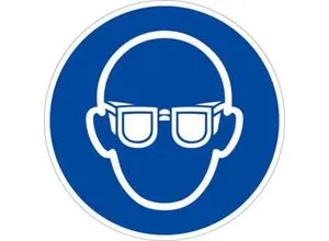 moedel Gebotszeichen „Augenschutz benutzen“, selbstklebend Ø 100 mm - Das selbstklebende Gebotsschild weist auf die Pflicht zum Tragen eines Augenschutzes hin. Normgerecht nach ISO 7010 gestaltet, sorgt es für klare Kommunikation und erhöht die Sicherheit in risikobehafteten Arbeitsbereichen.