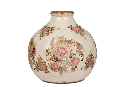 Dekovase VINTAGE ROMANTIK mit Rosendekor in weiß von formano