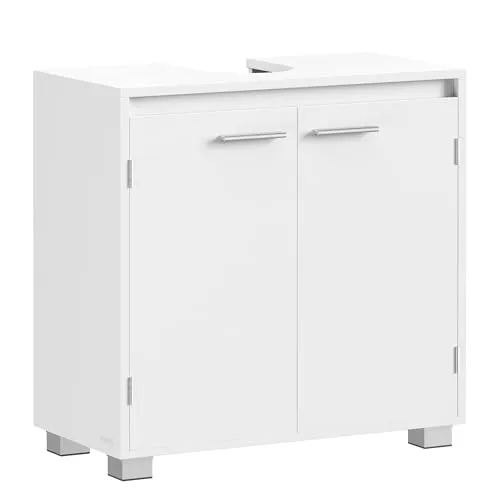 VASAGLE Waschbeckenunterschrank, Badezimmerschrank, 2 Fächer hinter den Türen, für Waschbecken ohne Säule, Badezimmer-Unterschrank mit Füßen, 30 x 60 x 60 cm, wolkenweiß BBK505W01