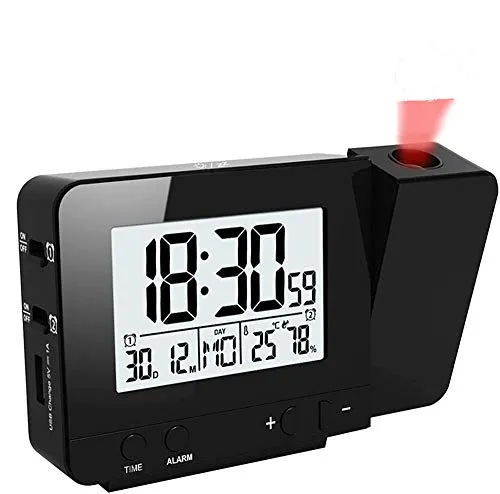 HJRUIUA LED-Anzeige-Projektor-Uhr mit Hintergrundbeleuchtung drehen Wecker Batteriebetriebenen LED Display Projektor Uhr für auptschlafzimmer Zuhause Schlafzimmer Dekor