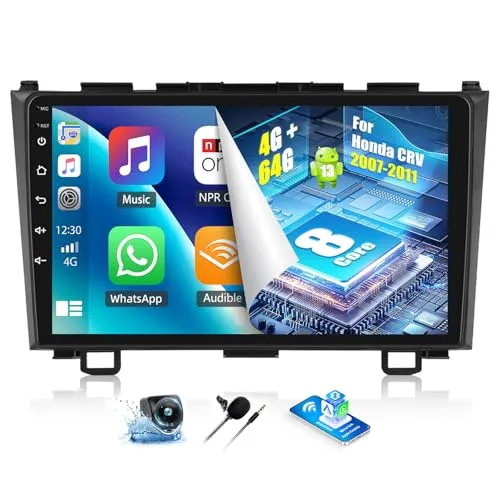 OiLiehu 4+64G 8 Kern Android 13 Doppel Din Radio CarPlay Android Auto für Honda CRV 2007-2011 Autoradio Mit Bildschirm 9 Zoll mit Mirror Link Bluetooth GPS FM RDS WiFi SWC DSP/EQ+Rückfahrkamera