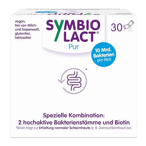 Symbiolact Pur Nahrungsergänzungsmittel 30 G - Nahrungsergänzungsmittel zur Unterstützung der Darmschleimhaut mit Biotin und probiotischen Bakterien, laktose- und glutenfrei für eine gesunde Verdauung.