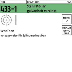 Reyher Unterlegscheibe DIN 433-1 5,3 x 9 x 1 - Galvanisch verzinkt - Unterlegscheibe aus Stahl 140 HV, galvanisch verzinkt für hohe Korrosionsbeständigkeit, ideal für industrielle Anwendungen, Verpackungseinheit: 5000 Stück.