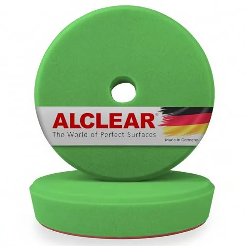 ALCLEAR 50145G_2 Polierpad Set 2-TLG., mittelhart, Ø145/128x25 mm, grün | für Exzenter- und Rotationspoliermaschine, mit Klett, retikuliert, für Politur, Spot Repair und Lackaufbereitung