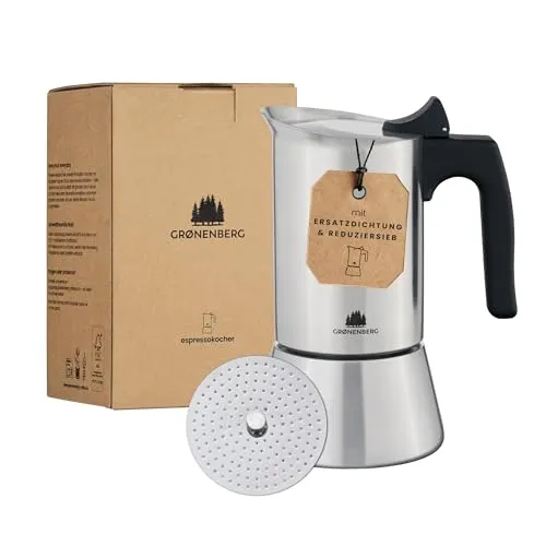 Espressokocher Edelstahl 2 Tassen - Mokkakanne mit Ersatzdichtung - Espressokocher für 1-2 Tassen, aus hochwertigem Edelstahl, rostfrei und leicht zu reinigen. Ideal für Reisen oder Camping mit nur 400 g Gewicht.