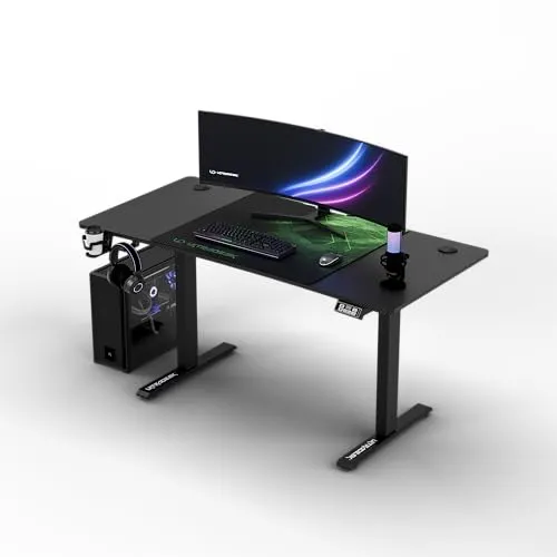 ULTRADESK - Level V2 Höhenverstellbarer Schreibtisch - Elektrischer Computertisch - 140x68 cm, für Gaming, Büro, Homeoffice - Set mit XL-Mauspad - Schwarz, Grün