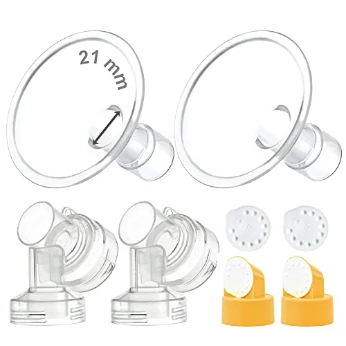 Maymom Brustschilde 21 mm zweiteilig mit Basis-Connector, Ventil und Membran compatible con Medela Milchpumpen, Größe S, 2er Set