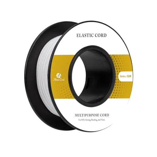 Abma Cord Gummischnur 1mm x 10m Gummikordel Gummiband Elastische Kordel Rund Gummiseil für Rucksack, Party-Hüte, Schmuck, Basteln, Camping, Zelt - Weiß