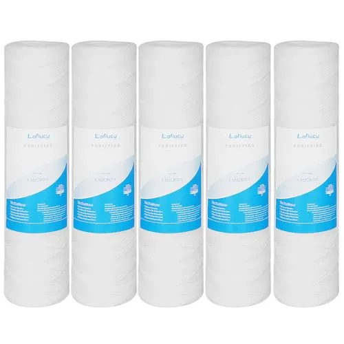 Lafiucy 5 Mikron 10 Zoll x 2,5 Zoll String gewickelt Sediment Wasserfilterpatrone 5 Pack ganze Haus Sediment Filtration Universal Ersatz für 10inch RO Einheiten