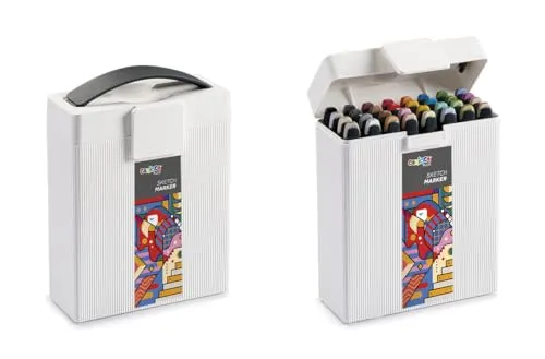 CARIOCA Colori Plus Sketch Marker, Marker mit Doppelspitze, Meißel und Pinsel, Tinte auf Alkoholbasis, leichter Geruch, schnelltrocknend (Box mit 32 Acrylmarkern)