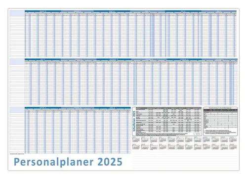 LYSCO Urlaubsplaner Personalplaner 2025 DIN B1 Format (1000 x 700 mm) 22 Mitarbeiter, 15 Monate
