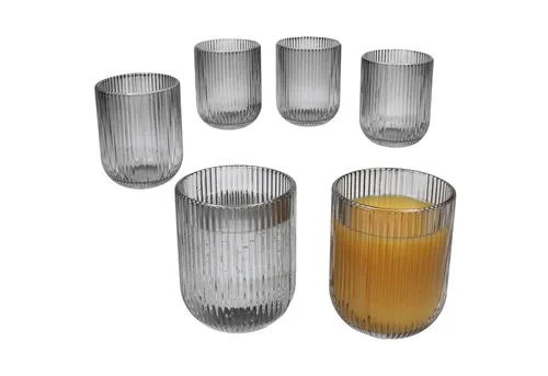 MamboCat Glas Agata 6x Wassergläser grau 250ml Glas Relief Cocktails Saft Limo, Glas