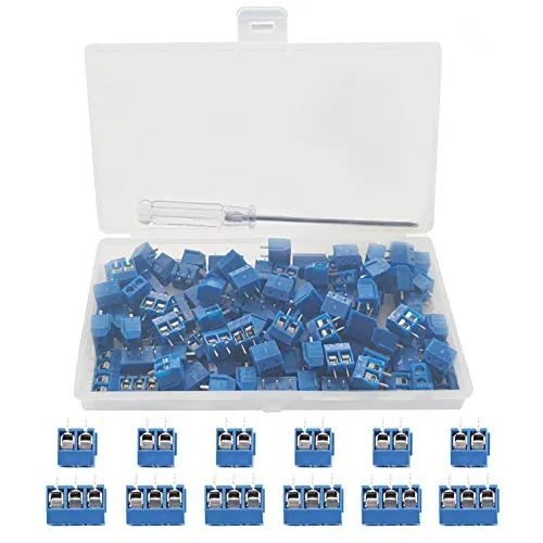 YIXISI 100 Stücke 5mm 2-Pin / 3-Pin PCB Mount Screw Terminal Block, Schraubklemme Steckverbinder, für Arduino (2-Pin 80 Stück, 3-Pin 20 Stück)