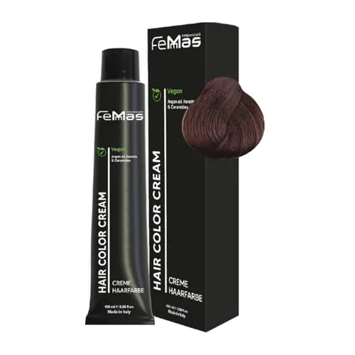 FemMas Haarfarbe Mittelbraun Mahagoni 4.5 I Creme Haarfarbe mit Arganöl, Keratin & Ceramiden I Als dauerhafte Haarfärbung oder Tönung für strahlende, haltbare Farbergebnisse I 100 ml