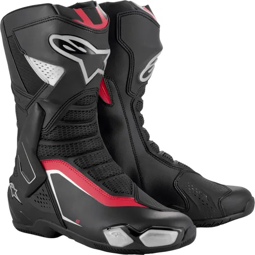 Alpinestars SMX-6 V3 Stiefel - Schwarz/Silber/Rot - 42 EU - Motorradstiefel mit innovativem Knöchelschutzsystem für optimale Sicherheit und Flexibilität, ideal für Rennstrecke und Straße.