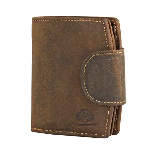 Greenburry Geldbörse Leder 9 cm - stilvolle Damen-Geldbörse mit Druckknopfverschluss, 5 Personalausweisfächer und umklappbarem Dokumententeil