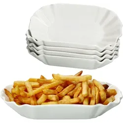 6x Frietjes XL Pommesschale oval weiß - Nachhaltige Servier-Teller für Pommes und Snacks - Schalen & Schüsseln: Set aus 6 robusten Porzellanschalen, ideal für Pommes, Currywurst und mehr. Mikrowellen- und spülmaschinengeeignet, nachhaltig und wiederverwendbar.