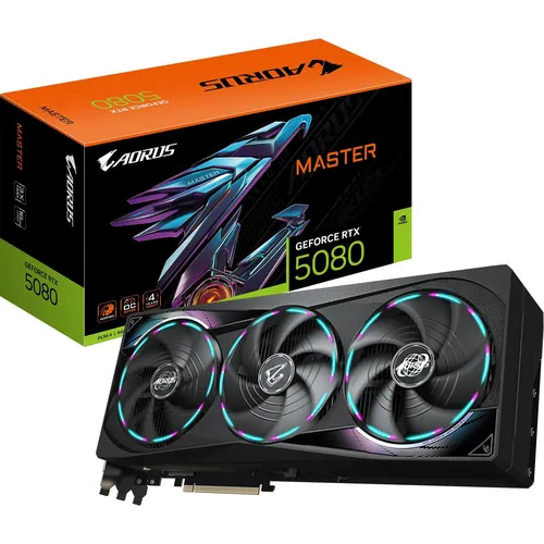 Gigabyte AORUS GeForce RTX 5080 MASTER (16 GB) - Grafikkarten mit 16 GB GDDR6X Speicher, ideal für Gaming und kreative Anwendungen mit herausragender Leistung und Ray Tracing Technologie.