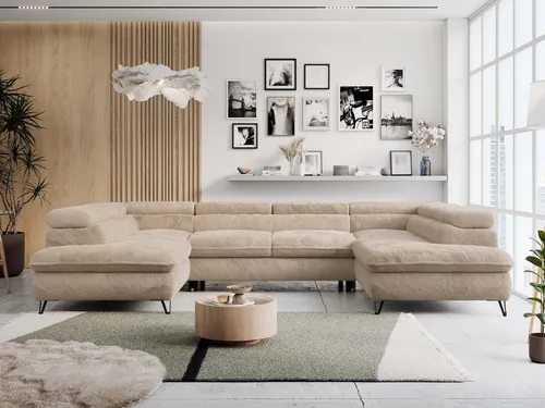 MKS MÖBEL Ecksofa PETER U, Set, Ecksofa U-Form, Wellenfedern, HR35-Schaum, form, Sofa big XXL, Bettkasten, Bettfunktion, Einstellbare Kopfstützen
