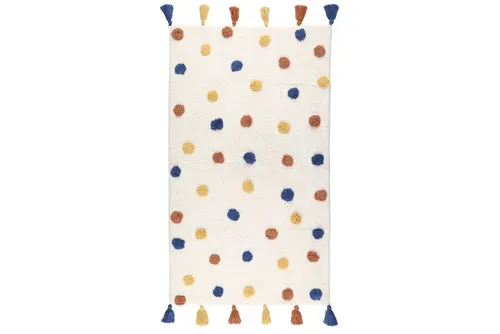 4LIVING Kinderteppich 120x70 cm mit Antirutschunterlage - Hochwertiger Baumwollteppich mit fröhlichem Punktmuster, ideal für Kinderzimmer. Die Antirutschunterlage sorgt für Sicherheit, während die Pflegeleichtigkeit den Alltag erleichtert.